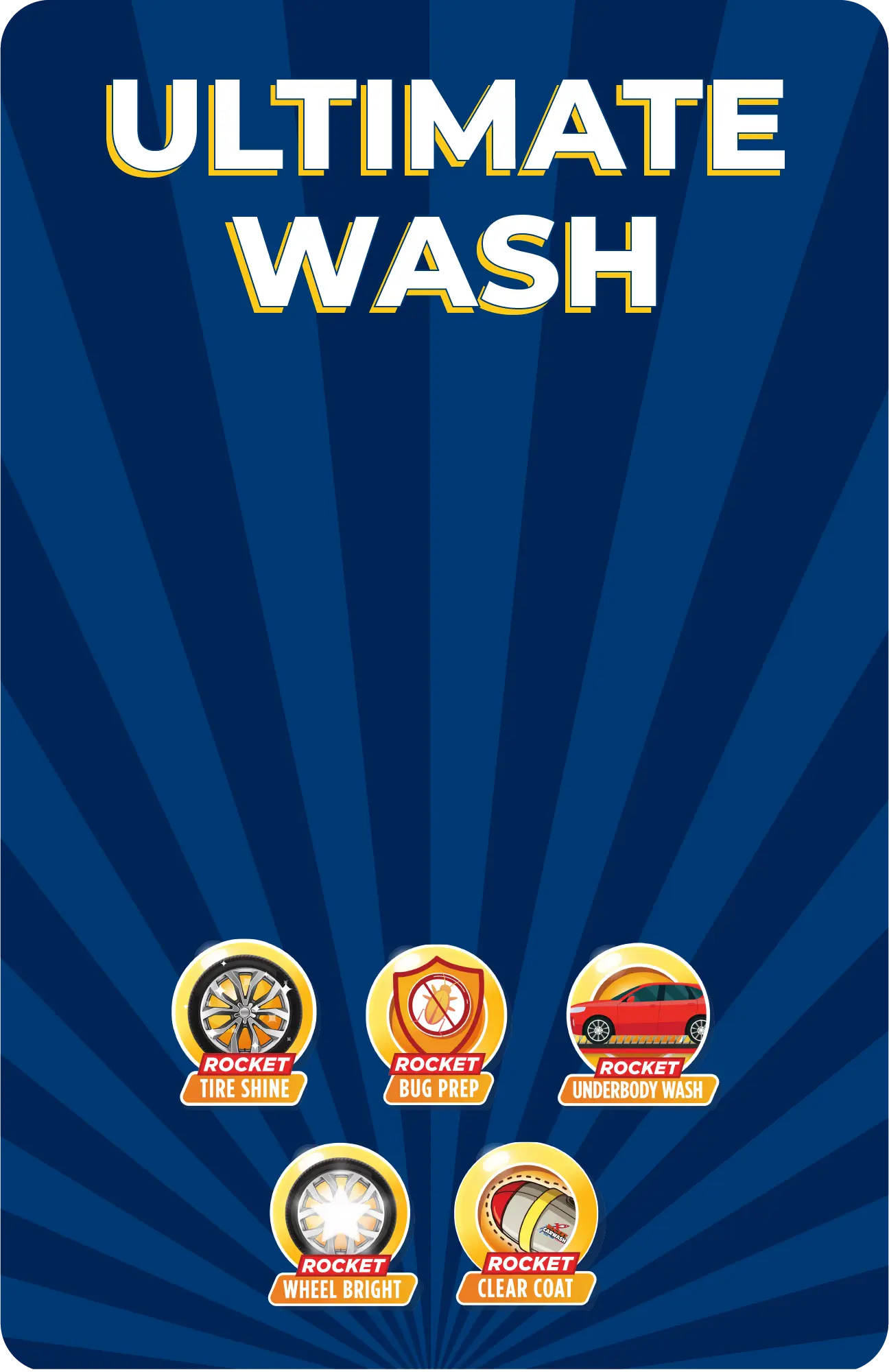 Rocket Wash Pricing Plan Graphic with feature icons at Andermatt