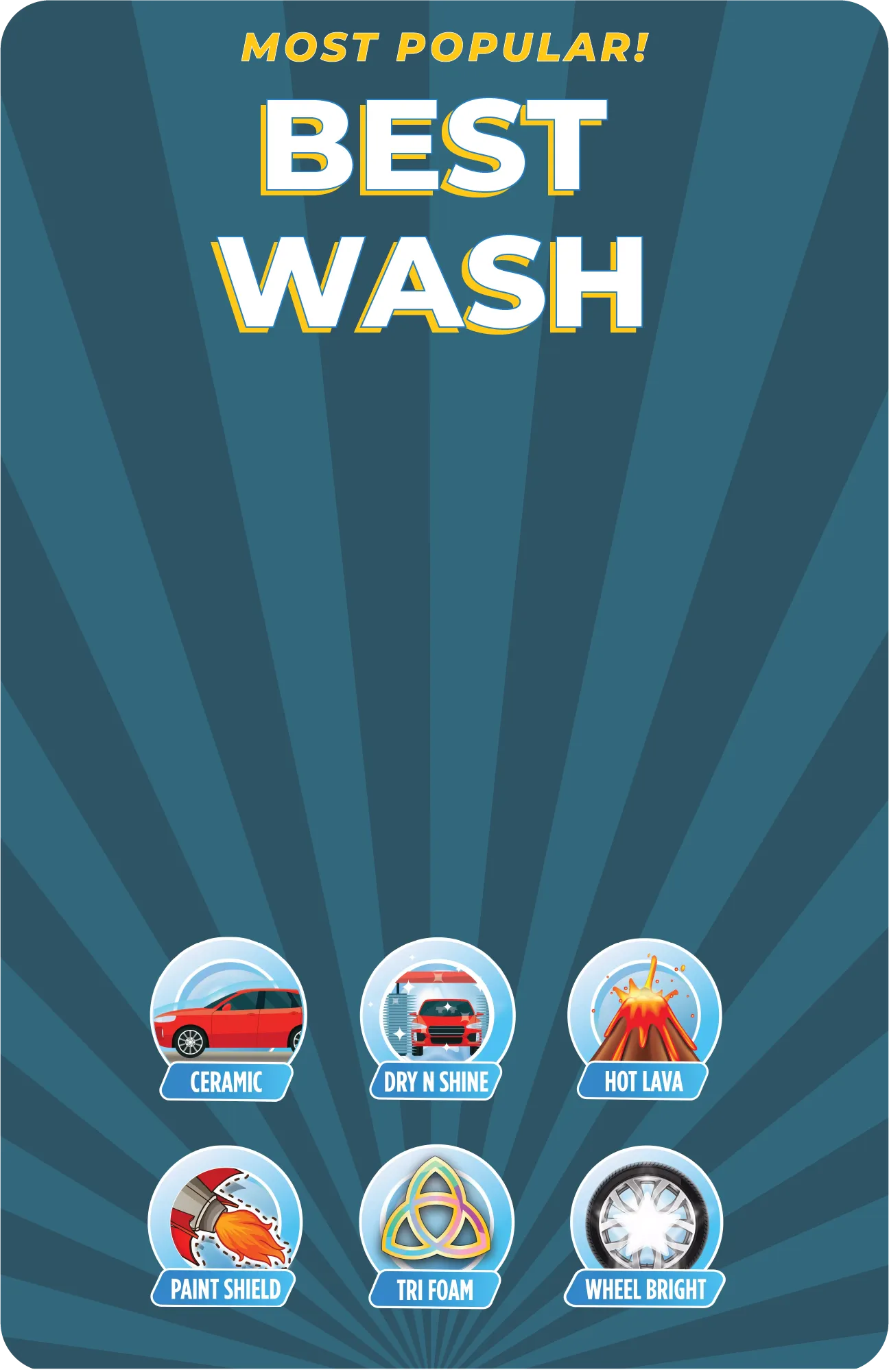Rocket Wash Pricing Plan Graphic with feature icons at Andermatt