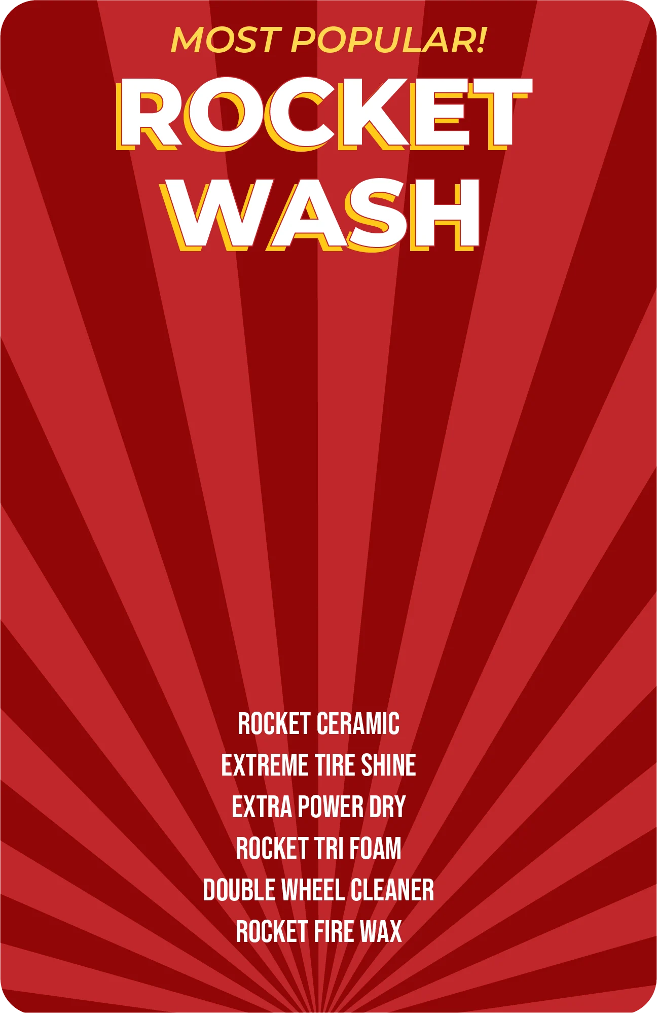 Rocket Wash Pricing Plan Graphic with feature icons at Andermatt