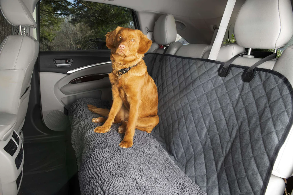 Dog Sits on Car Seat Covers To Prevent Dog Hair