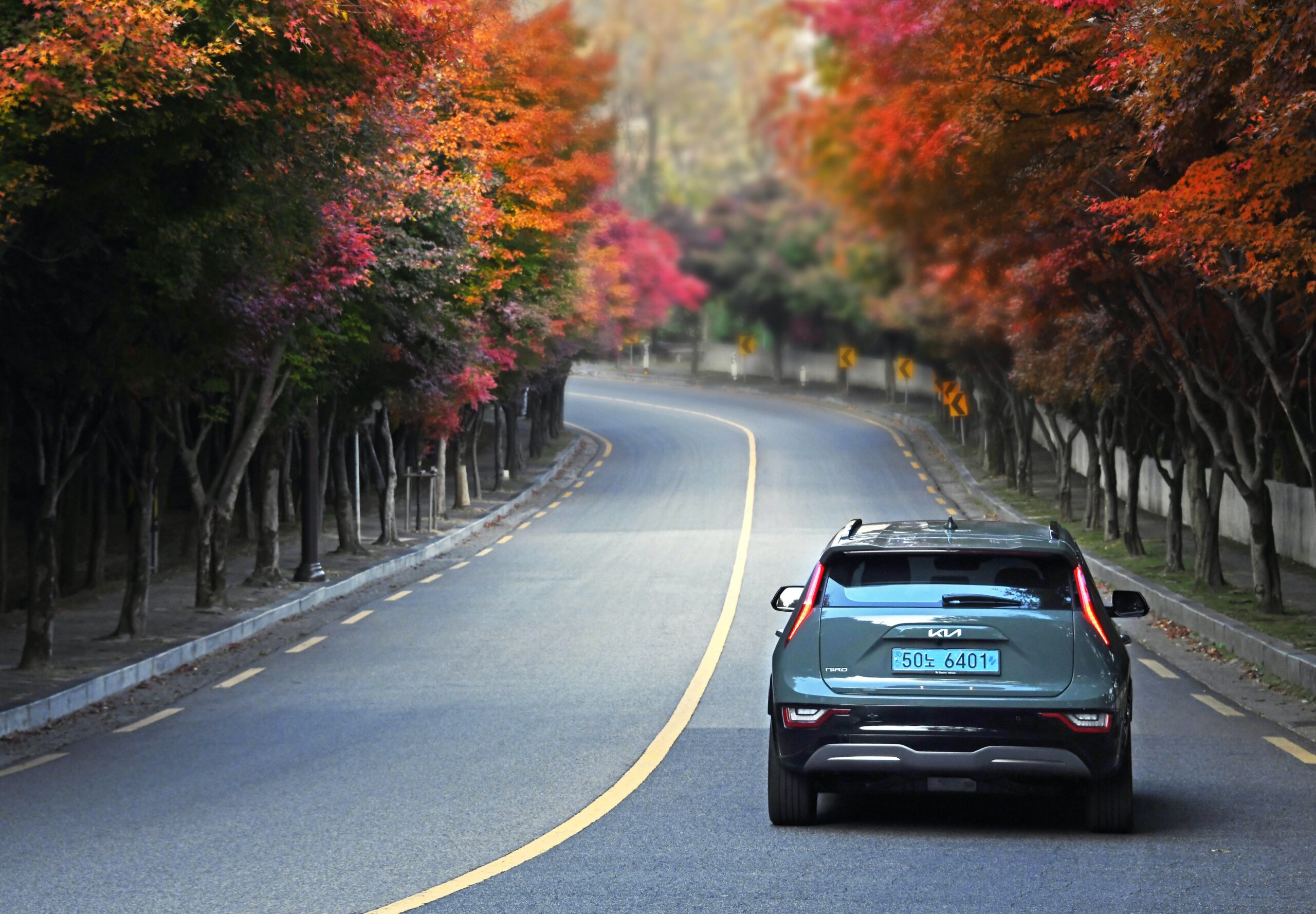 Car Care Tips For Fall - grey hyundai car driving on the road in autumn